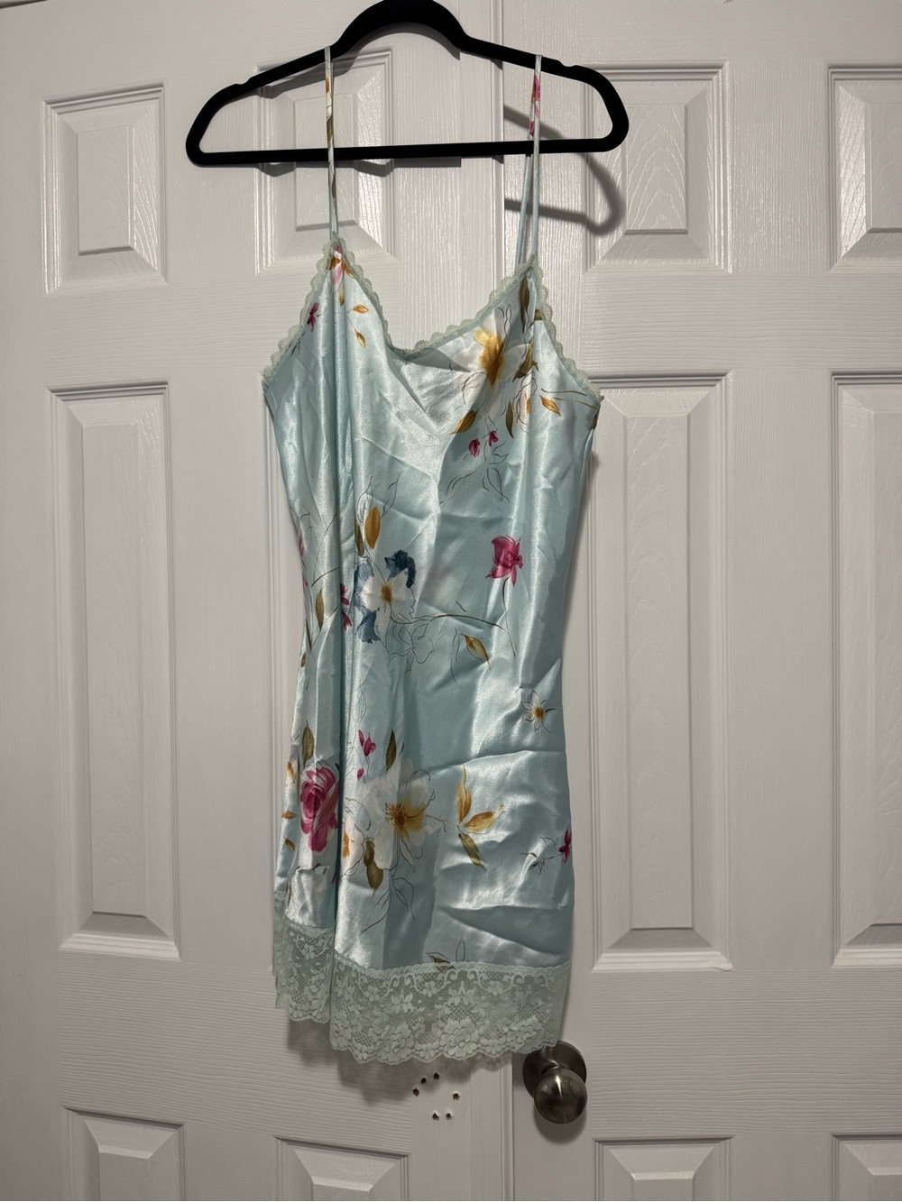 Morgan‎ Taylor Light Blue Floral Satin Slip with Lace Trim